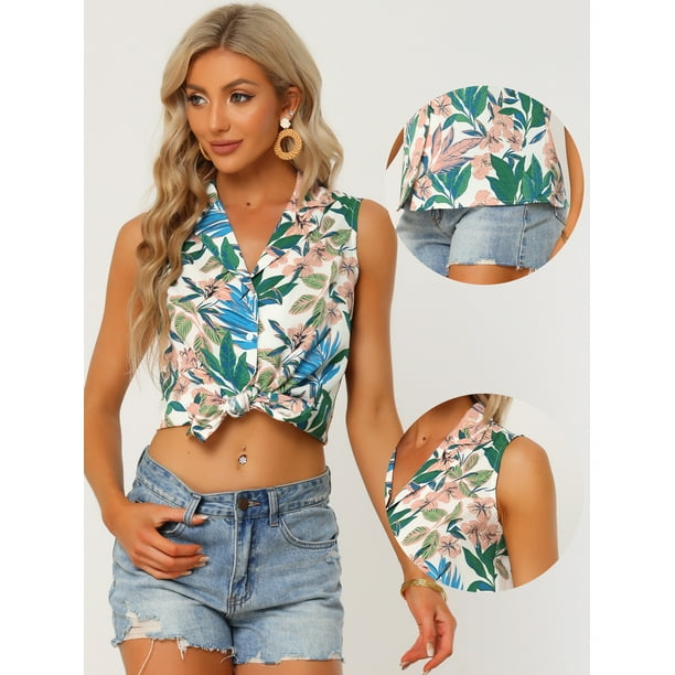 Camisa hawaiana para mujer Blusa de playa con botones florales tropicales blanco XL Allegra K Camisa Walmart en linea