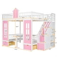 thumbnail image 4 of Harper & Bright Designs Full Over Full Bunk Bed with 2 Drawers and Storage Stairs, Loft Bed with Desk and Seat Can Be Turned Into Bunk Bed, Pink, 4 of 12