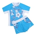 thumbnail image 1 of RUNQHUI Girls 2pcs Tankini Set Printed Short Sleeves Swimming Suit Rash Guard Set with UPF 50+ Blue 6, 1 of 7