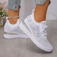 thumbnail image 3 of Women's Glitter Rhinestone Platform Wedge Slip On Sneakers Breathable Lace up Running Shoes Sparkly Lightweight Dressy Shoes White Size 9.5, 3 of 7