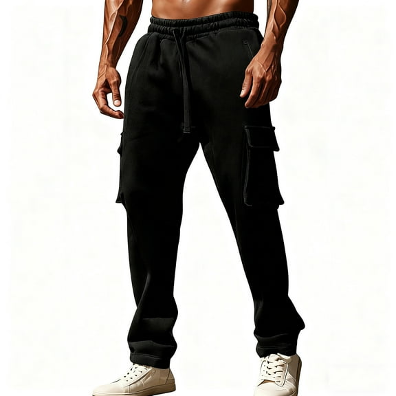 qelini Baggy Sweatpants for Men Stretchy Elastic Waist Pants Solid Sport Pants Casual Trendy Trousers with Pockets