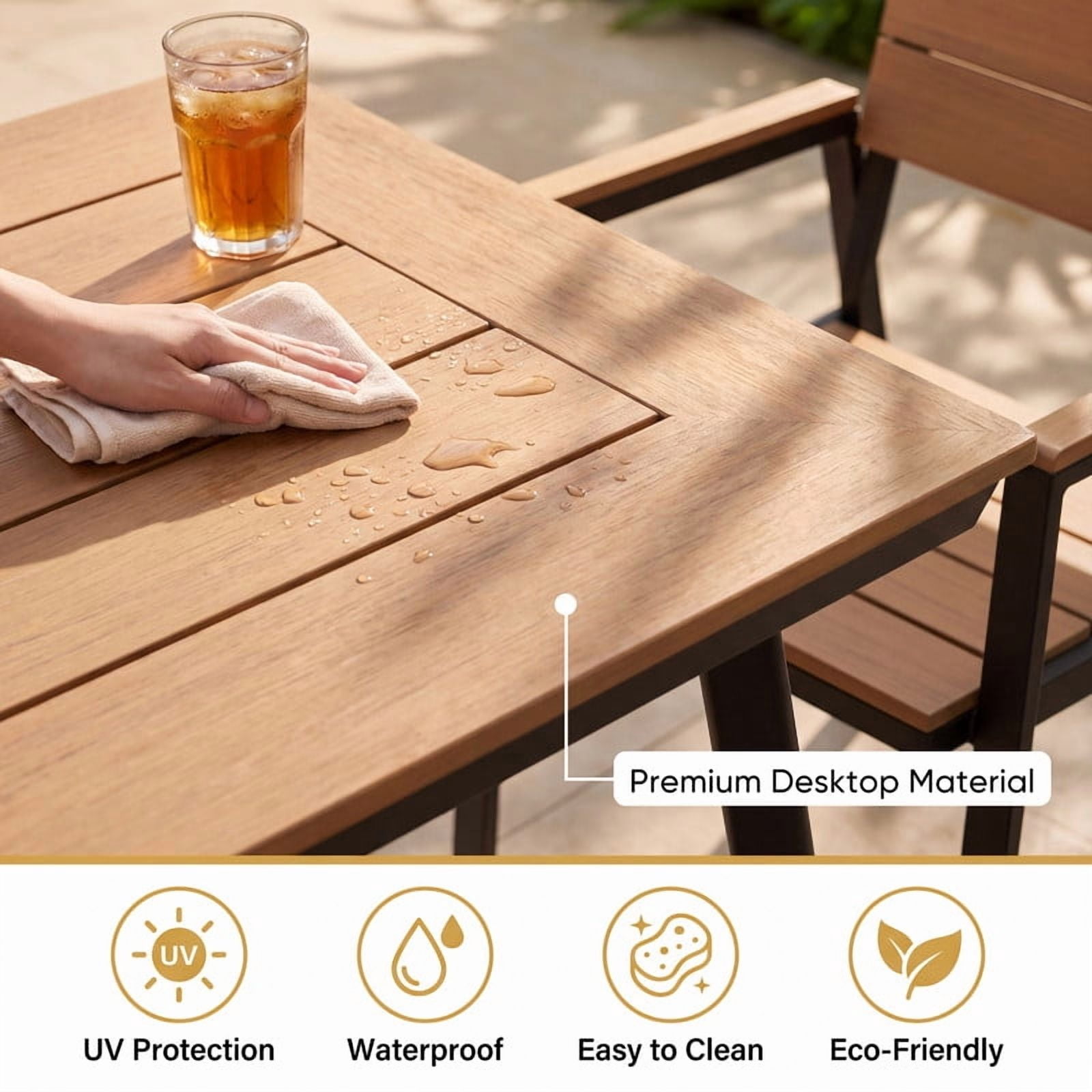 Vineego 7‑Piece Patio Dining Set for 6, Weather‑Resistant Aluminum & HIPS Outdoor Furniture with Umbrella Hole