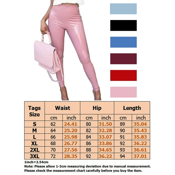 High Waisted Tummy Control Faux Leather Pants - Pink