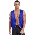 thumbnail image 3 of Zaldita Mens Halloween Tops Shiny Stain Vest Gold Trim Sleeveless Open Front Waistcoat Royal Blue XXL, 3 of 7