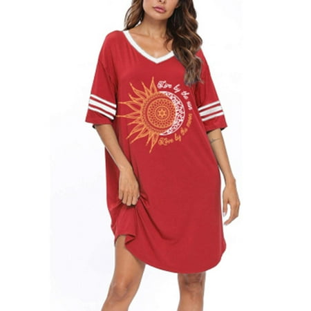 

Women s Short Sleeve Cotton V-Neck Cute Print Nightdress Pajamas