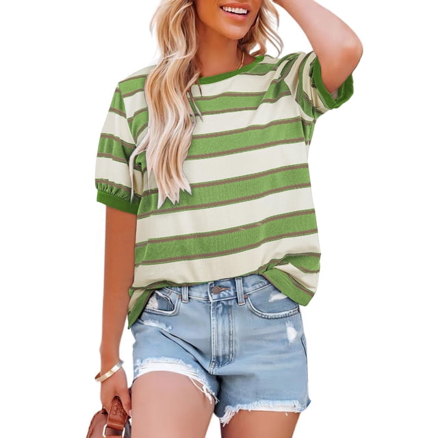 Camiseta Dokotoo Summer 2025 con bloques de colores a rayas para mujer