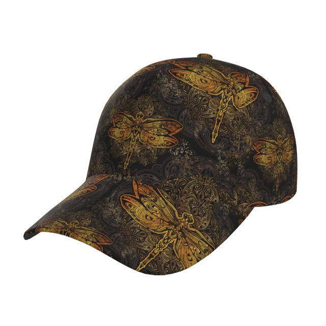 Fotbe Gold Dragonfly Mandala Gorro Clásico de Béisbol, Gorra Ajustable con Broche Snapback, Gorro de Exterior de Algodón Suave