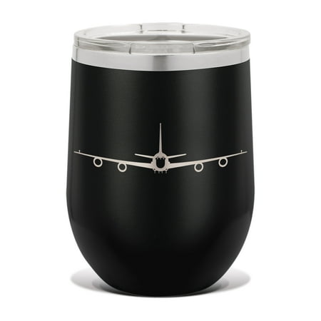 

RC-135 Wine Tumbler 12 oz - Laser Engraved - Polar Camel - Stainess Steel - Vacuum Insulated - Double Walled - Wine Glass - Stemless - Drinkware Clear Lid - rc135 reconnaissance aircraft - Black