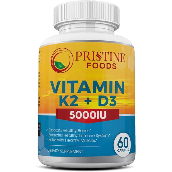 Pristine Foods Vitamin K2 (MK7) with D3 Supplement, 60 Capsules