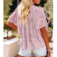 thumbnail image 2 of Blusa fruncida de manga acampanada para mujer, informal, de verano, con cuello redondo, de encaje, con textura floral, para citas, 2 of 4