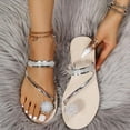 thumbnail image 4 of Women Summer Clip-Toe Shoes Rhinestone Flats Casual Beach Sandals, Sandals for Women Dressy Summer, Silver, 41, 4 of 7