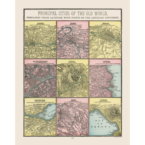 Historic Map - World Cities - Cram 1892 - Vintage Wall Art