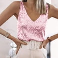 thumbnail image 2 of mgoYE Womens Tank Tops Casual Fashion V Neck Strappy Sequin Sparkle Shimmer Camisole Sleeveless Tanks Tops(Pink,2XL), 2 of 7