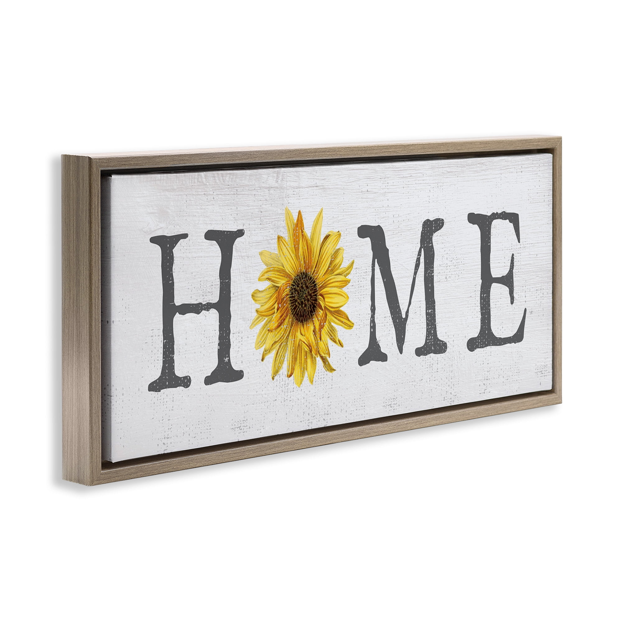 Stupell Industries Rustic Home Text with Sunflower Typography Painting Brown Floater Framed Canvas Art Print Wall Art, 25 x 11