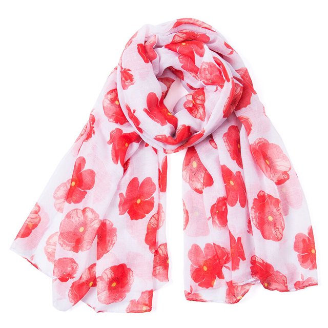 Qarigey Estampado de amapola para mujer Moda para mujer Maxi Bufanda Envoltura Pareo Largo Cálido Accesorios de disfraces blanco Qarigey PS9112-03