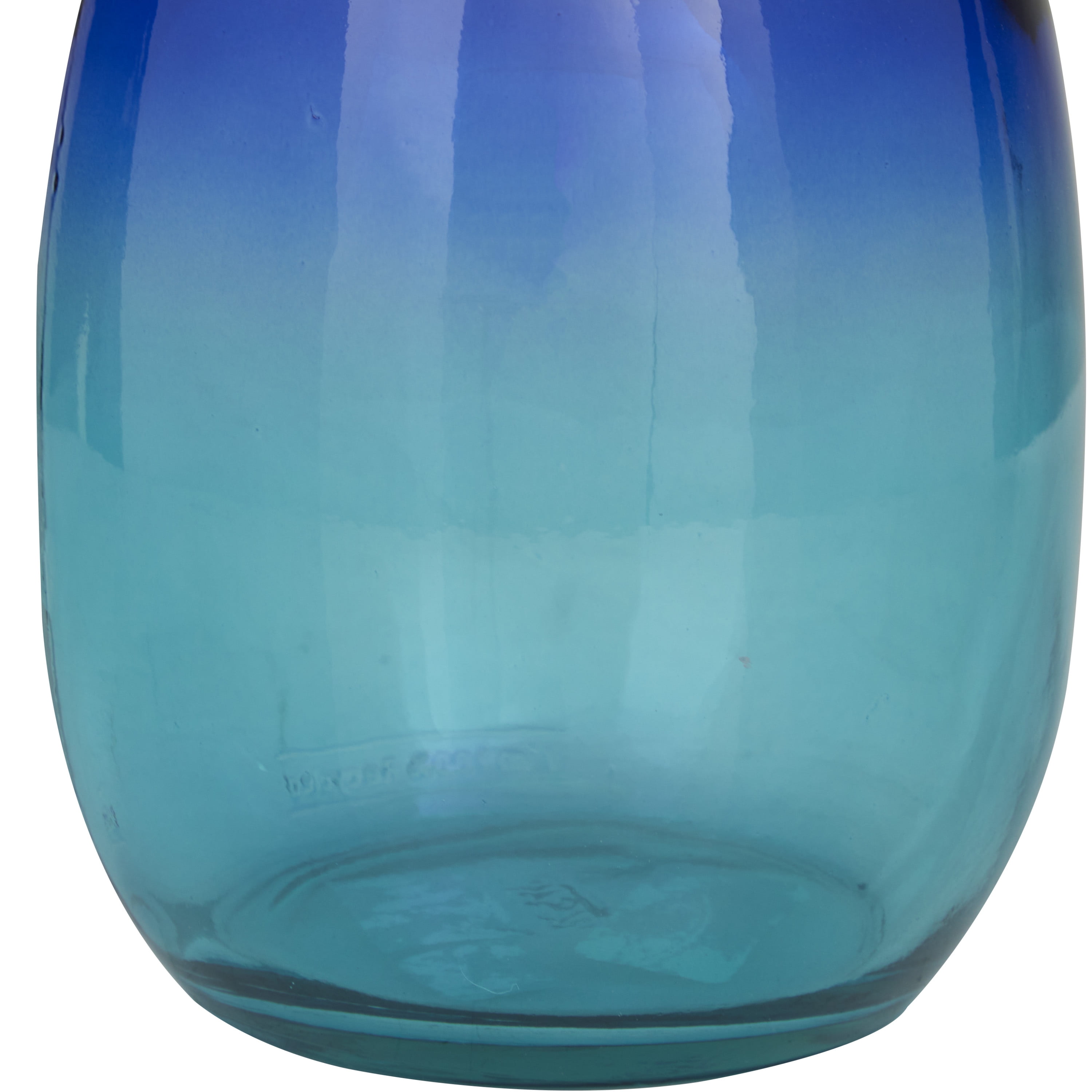 DecMode 11" Handmade Spanish Blue Recycled Glass Vase with Ombre Effect