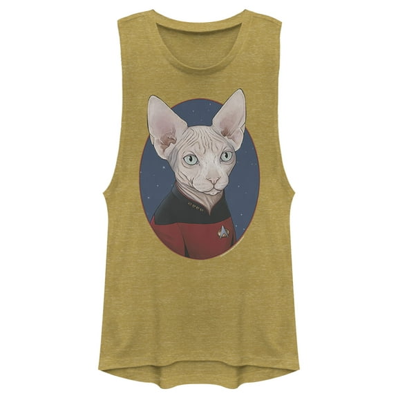 Junior's Star Trek: The Next Generation Captain Jean Luc Picard Cat  Festival Muscle Graphic Tee Gold Heather Medium