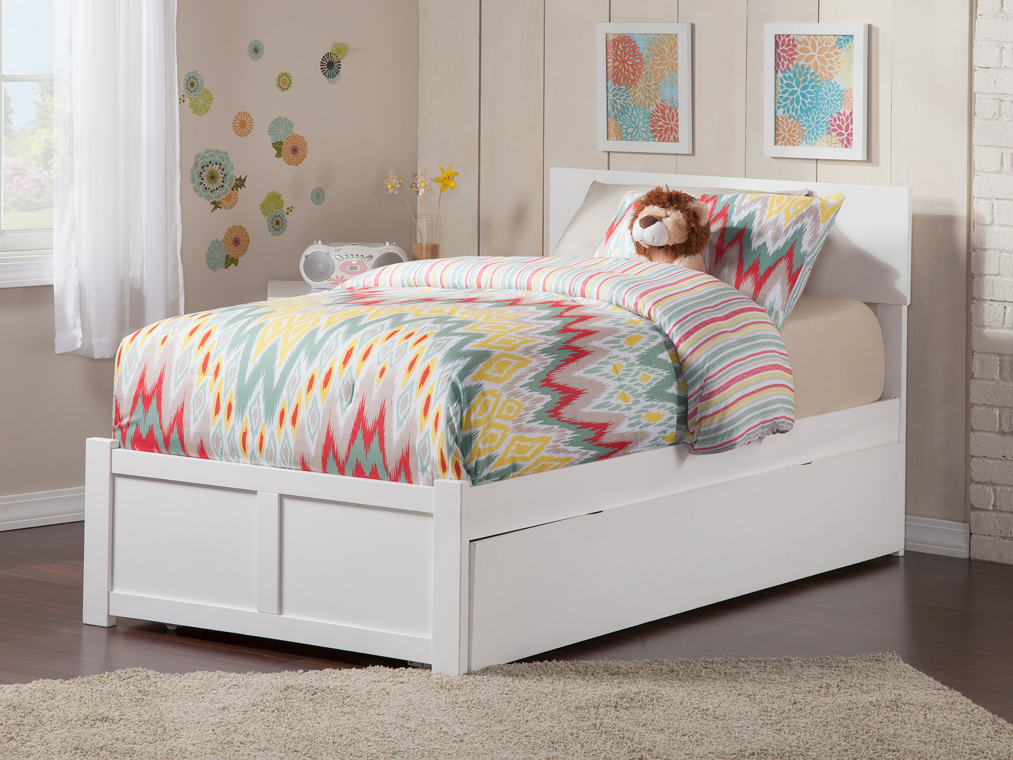 Orlando Twin Extra Long Bed with Footboard and Twin Extra Long Trundle in White - image 2 of 8