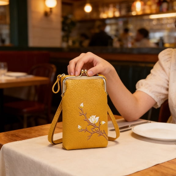 Clip-On Vertical Small Crossbody Sling Wallet for Women - Compact Cell Phone Purse with Secure Clasp, Lightweight Mini Bag, Ideal for Daily Shopping Trips and Casual Outdoor Event, 2*4*7in, Yellow