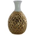 thumbnail image 1 of Urban Trends Collection 34260 Ceramic Round Bellied Vase with Long White Banded Rimmed Neck Engraved Diamond Pattern Design Body & Tapered Bottom, Gold, 1 of 1