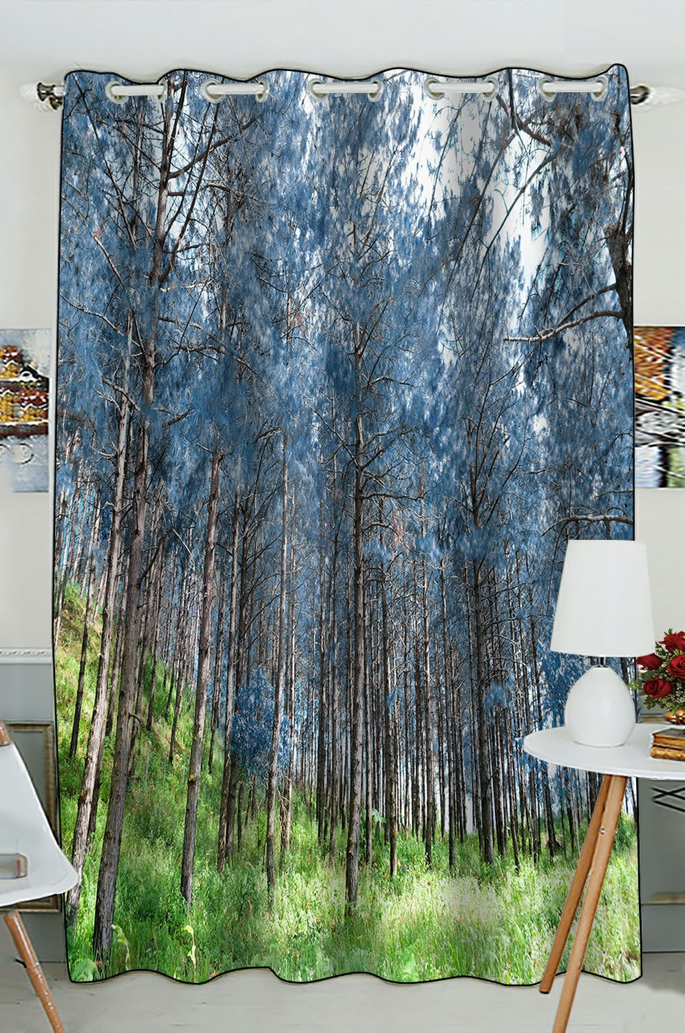 Phfzk Landscape Scenery Window Curtain, Pine Forest Nature Art Window Curtain Blackout Curtain