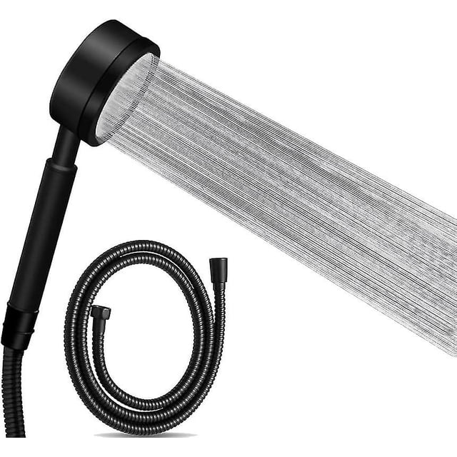 Cabezal de ducha de alta presión con manguera de 1,5 m, cabezal de ducha de acero inoxidable 304 que ahorra agua, fácil instalación y limpieza - Negro