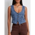 thumbnail image 4 of Elippeo Women Denim Vest Sleeveless V Neck Button Vest Outwear Gilet with Pockets for Casual Street, 4 of 9
