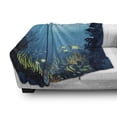 thumbnail image 3 of Ocean Soft Flannel Fleece Blanket, Topical Underwater Cave Fishes Swimming Marine Coral Reefs Exotic Aquatic Beauty Image, Cozy Plush for Indoor and Outdoor Use, 50" x 70", Dark Blue, by Ambesonne, 3 of 6