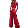 thumbnail image 1 of HNMKIU Ladies Pajamas Two Piece Outfits For Women Long Sleeve Crop Top Wide Leg Pants Matching Sets Tracksuits, 1 of 3