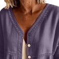 thumbnail image 5 of Stamzod Cardigan for Women Casual Cotton Linen Button Up Shirt Jacket Plus Size 3/4 Length Sleeve Womens Tops Purple M, 5 of 7