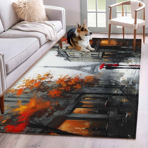 Area Rugs 2.7'x5', Valentine's Day Carpet for Living Room Bedroom Dining Room, Couples Street Romantic Maple Leave Rainy Throw Kitchen Rugs Non Slip Washable Rectangle Indoor Outdoor Rugs