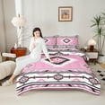 thumbnail image 6 of Manfei Pink Bohemian Aztec Queen Comforter Set, Vintage Abstract Triangle Bedding Sets, Teen Kid Adult Reversible Bedding Comforter Set, Lightweight Room Decor, 3pcs, 6 of 9