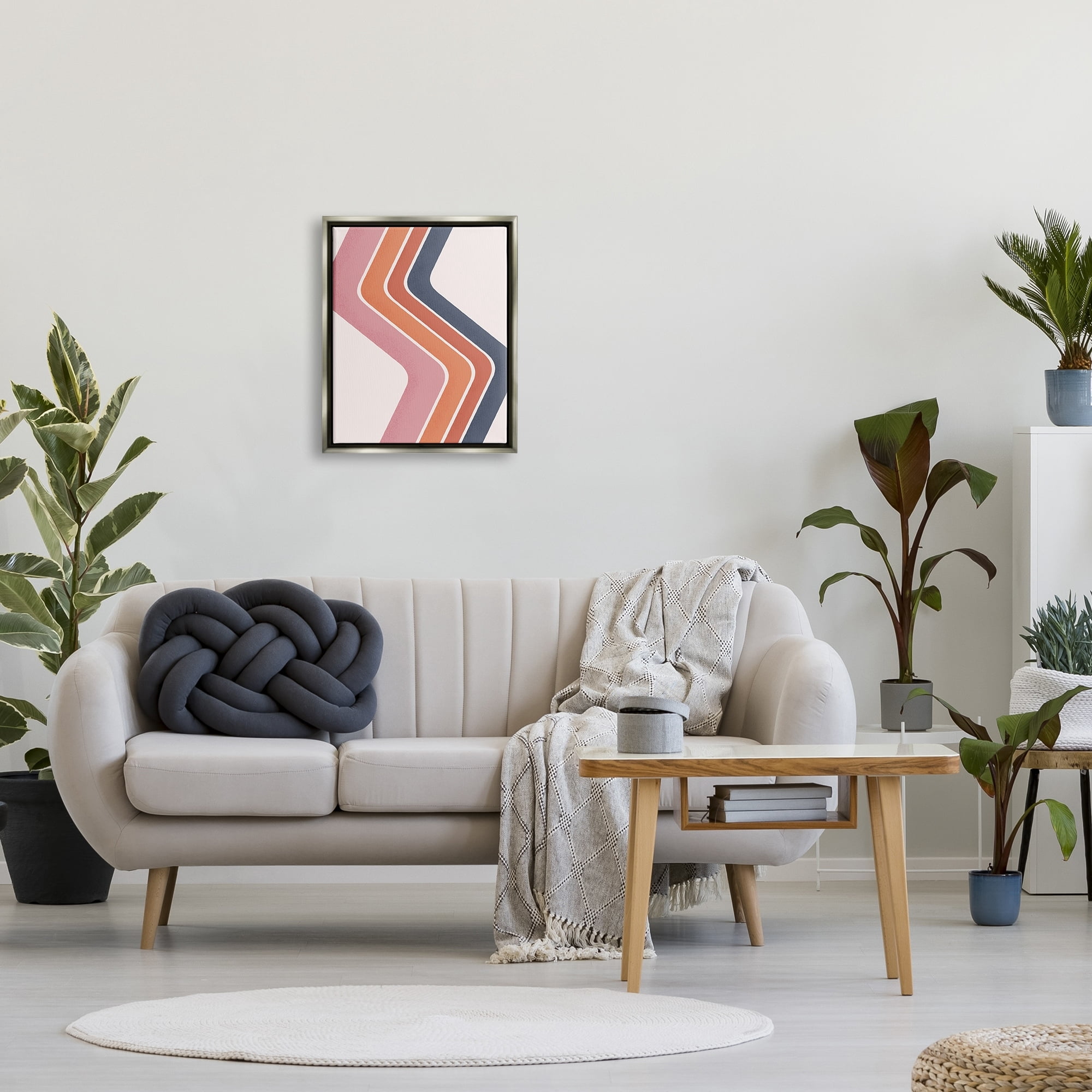 Stupell Industries Retro Smooth Stripe Lines Vintage Shapes Pattern Graphic Art Luster Gray Floating Framed Canvas Print Wall Art, Design by JJ Design House LLC