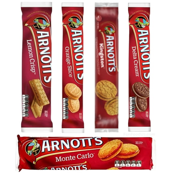 Variety Pack - Lemon Crisp, Orange Slice, Kingstons, Delta, Monte Carlo, Sampler Biscuits (Value 5 Packs) Delicious Cream Biscuits From Australia