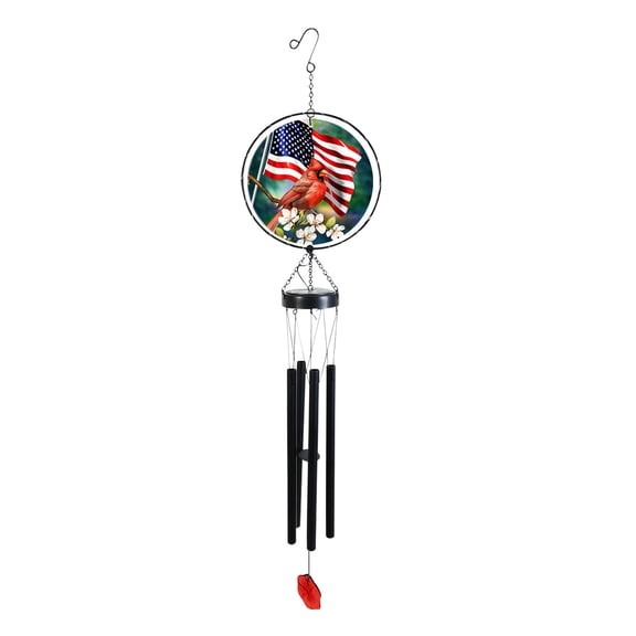 Briarwood Lane Spring LED Illuminated Solar Powered Glass Suncatcher Wind Chime 37x8 American Cardinal For Spring Wind Chime For Outdoors Melodic Metal Windchimes Wind-Chimes