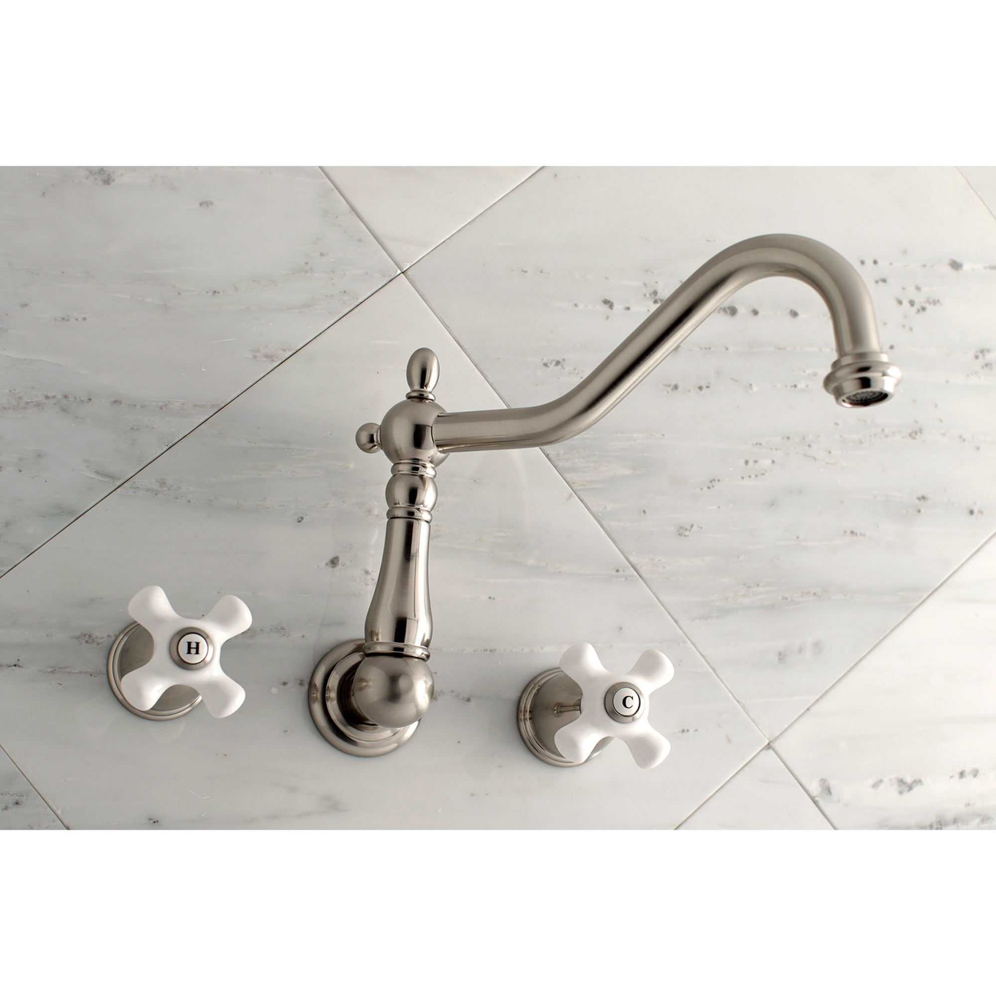 Kingston Brass KS1028PX Heritage Two-Handle Wall Mount Roman Tub Faucet, Brushed Nickel