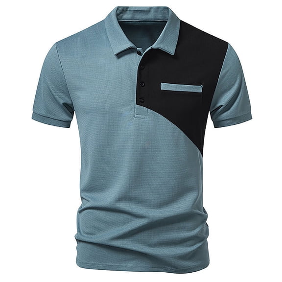 Men's Polo Shirts Short Sleeve Golf T Shirt Summer Color Blocked Pattern Lapel Top Polo Shirt