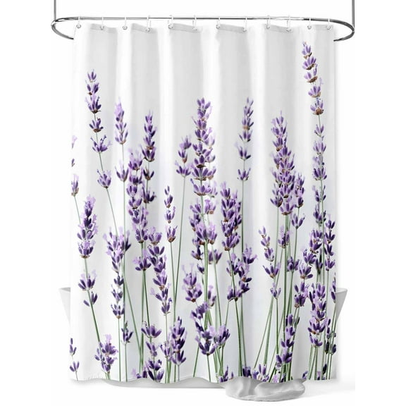 Fsddascl Purple Lavender Shower Curtain Set - 54" x 78" Washable Bathtub Curtain with 12 Hooks, Spring Botanical Garden Florals Motifs Waterproof Fabric Stall Shower Curtains for Bathroom/Bathtub