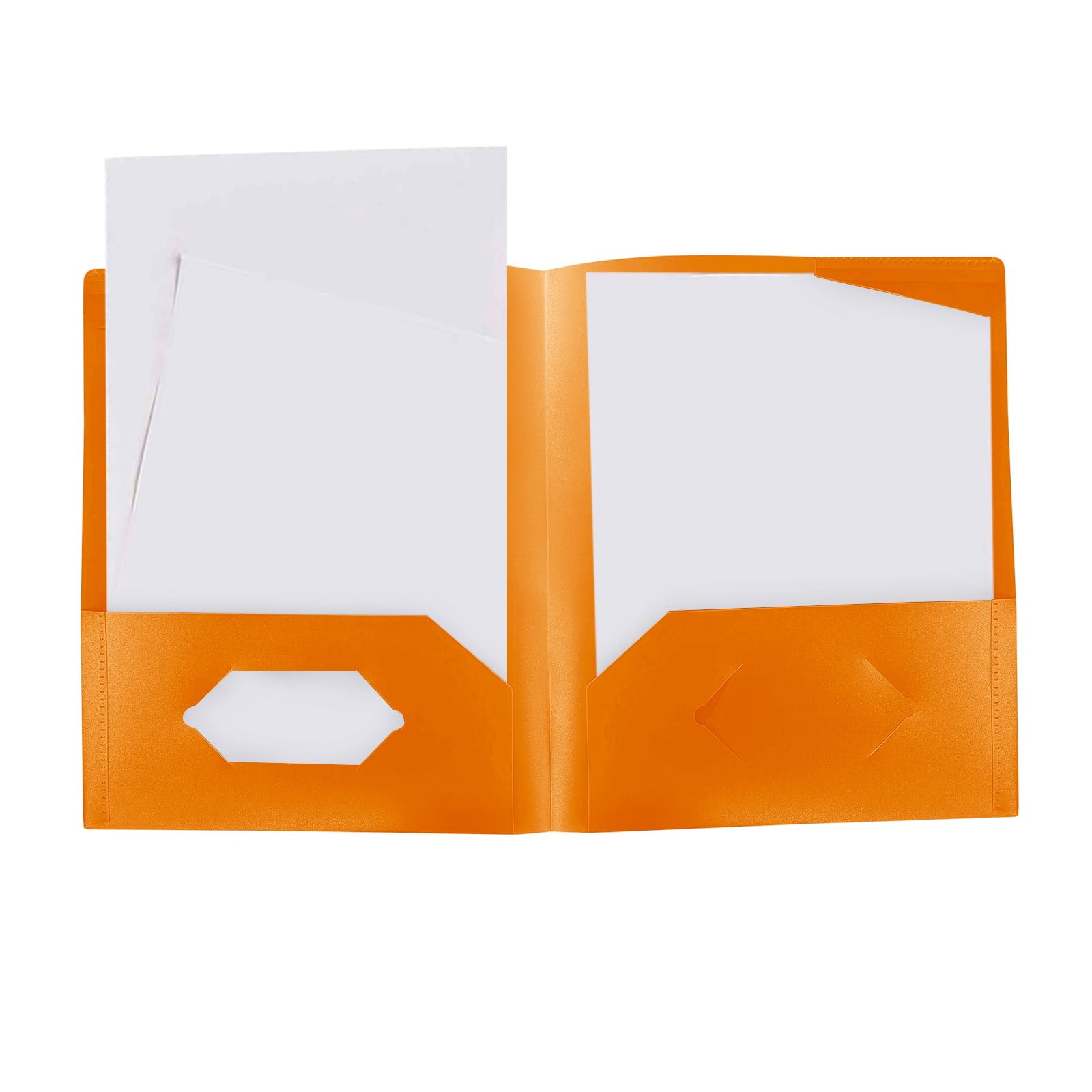 Plastic Folders with Pockets,12 Park Durable Heavy Duty File Folders with Business Card Slot, 2-Pocket Folder for Schoolwork & Office(Orange)