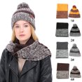 thumbnail image 2 of Hat Scarf Set Fashion Chunky Breathable Pompom Knitted Hat Loop Scarf for Woman, 2 of 10
