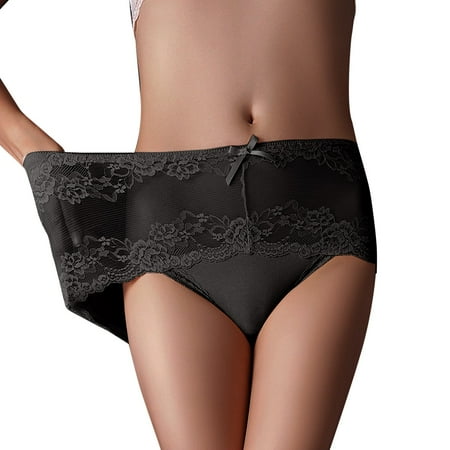 vigerkar Sexy Underwear for Women High Waist Stretch Lace Briefs Ladies Full Coverage Soft Seamless Bikini Panties Black  XL