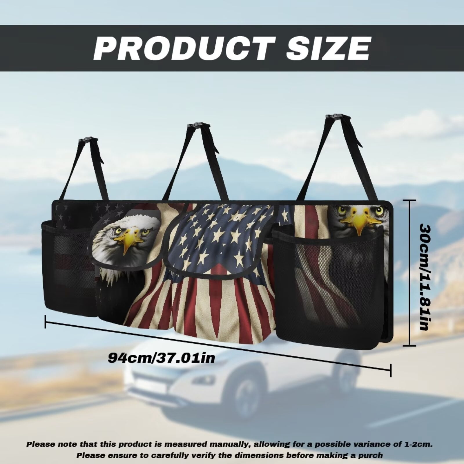 KUIFORTI Bald Eagle Car Trunk Organizer for SUV Trunk Organizers and Storage Keep the Car Clean and Tidy, USA Flag Car Accessories Space-Saving Backseat Car Organizer with Adjustable Straps