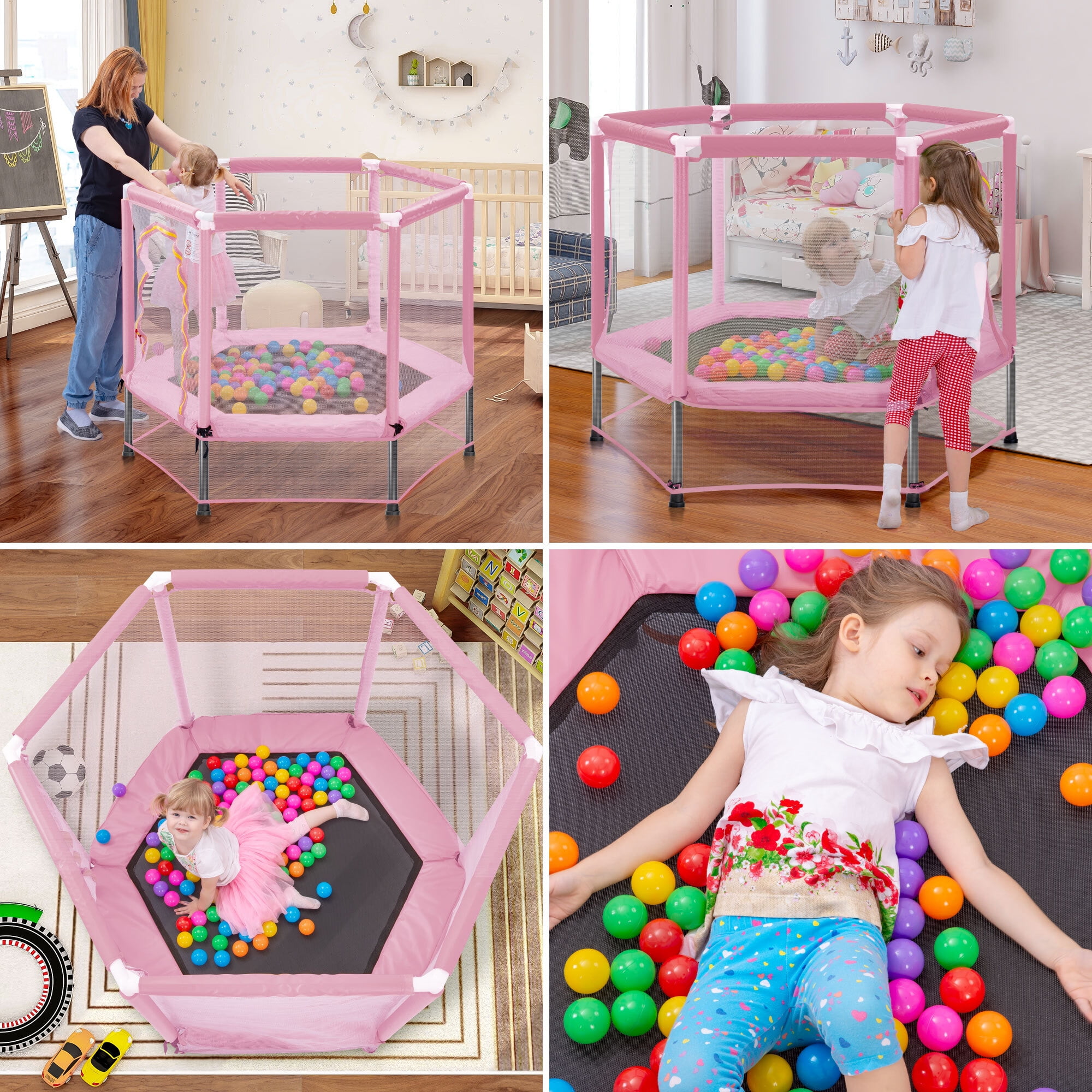 EUROCO 55" Mini Trampoline with Safety Enclosure Net, 4.5FT Indoor & Outdoor Toddler Trampoline with No-Gap Design, Small Trampoline for Kids Easy to Assemble