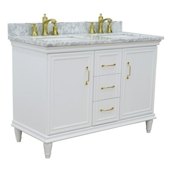 49 in. Double Wooden Vanity White with White Carrara Rectangle Sink