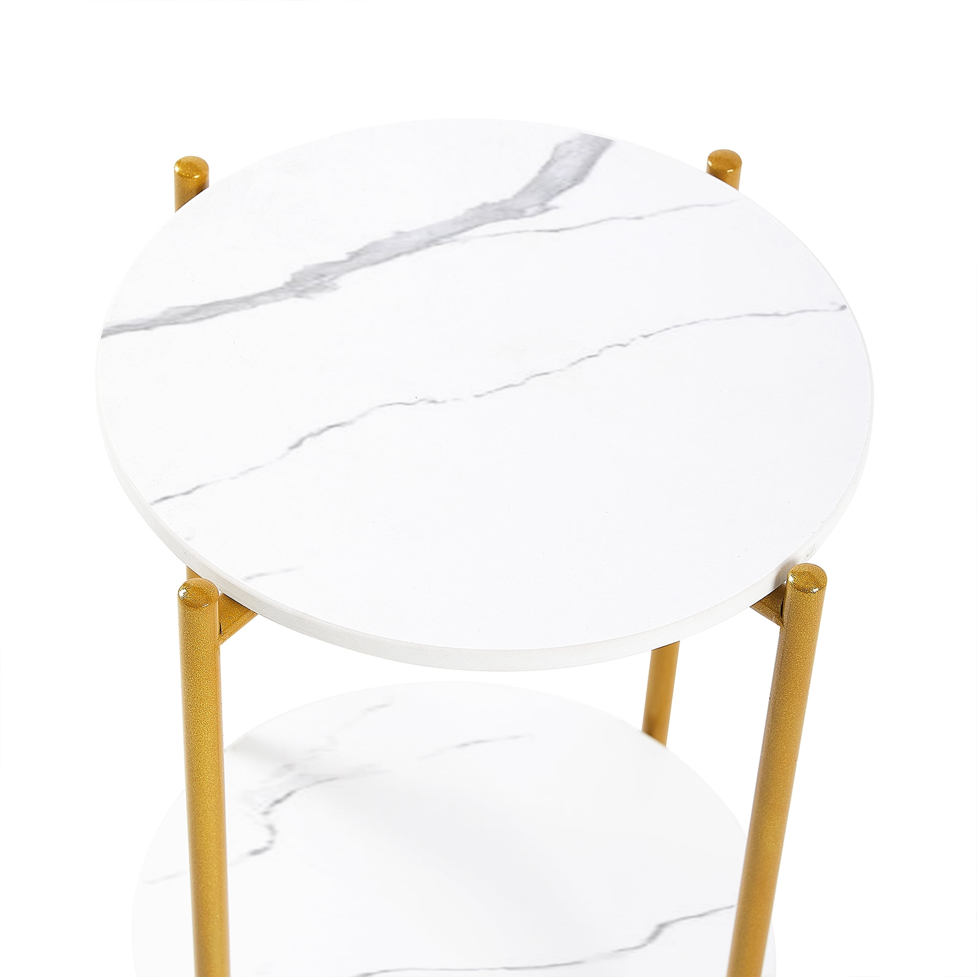 Resenkos Faux Marble Tabletop End Table, Round Storage Side Table with Golden Metal Frame for Bedroom Living Room