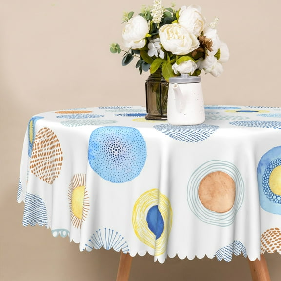 Nanqianyi Multicolored Circles Pattern Round Tablecloth 60 inch Waterproof & Oil Artistic Style Table Cloth For Kitchen Decor