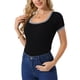 thumbnail image 4 of INSPIRAR CHIC Body de Mujer de Manga Corta Cuello Cuadrado Ajustado de Punto Acanalado Color Negro, 4 of 6