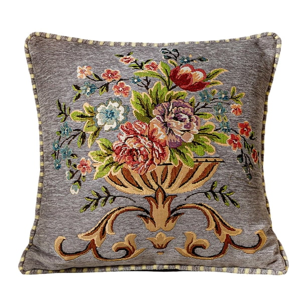 Funda de almohada cuadrada lavable a máquina de 19 x 19 pulgadas con estampado floral Gris