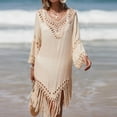 thumbnail image 4 of Dezsed Women's Summer Swimsuit Bikini 2025 Beach Swimwear Crochet Cover up for Swimwear Bathing Suit Beige Free Size, 4 of 8