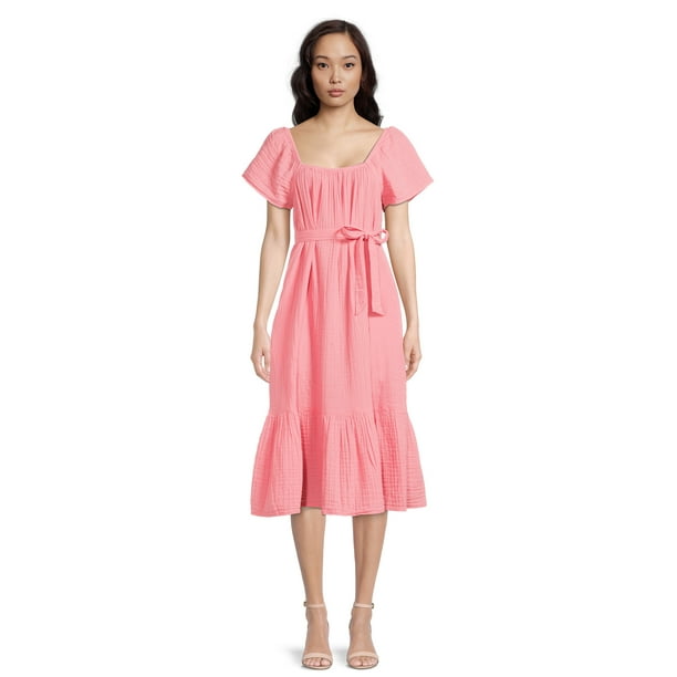 Time and Tru Women's Flutter Sleeve Textured Dress - Walmart.com